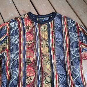 %Coogi Australia Vtg Textured Knit Sweater Men Multicolored 3XL Biggie Smalls